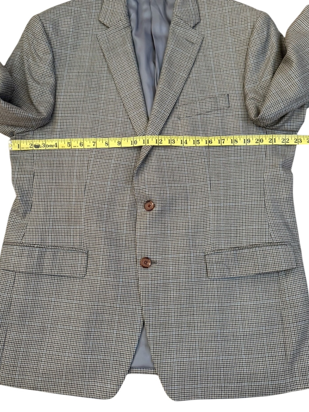 Lauren Ralph Lauren 44R Silk Wool Houndstooth Blazer Sport Coat Gray Blue - Picture 9 of 16